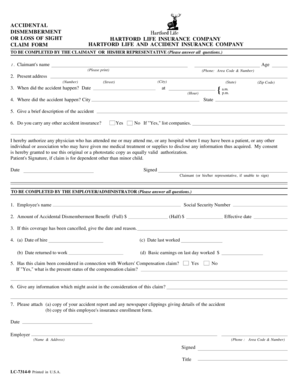 Accidental Dismemberment or Loss of Sight Claim Form
