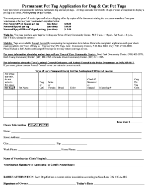 Town of Cary Permanent Pet Tag Application