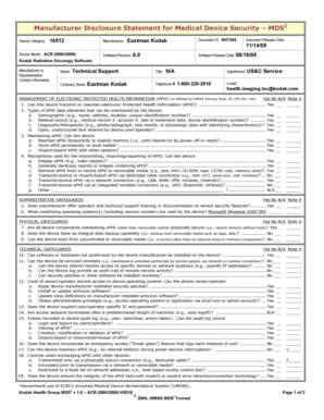 Manufacturer Disclosure Statement for Medical Device Security