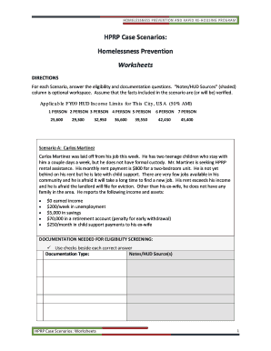 Homelessness Prevention Worksheets