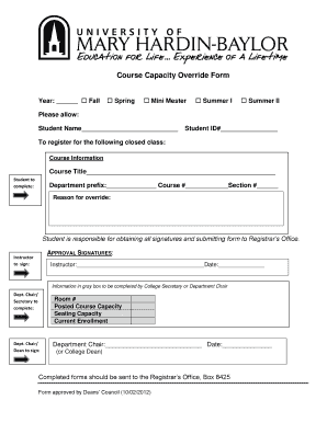 Course Capacity Override Form