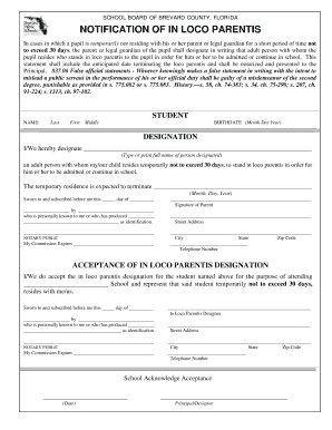 Notification of In Loco Parentis