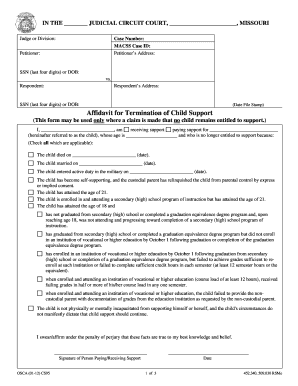Missouri Affidavit for Termination of Child Support