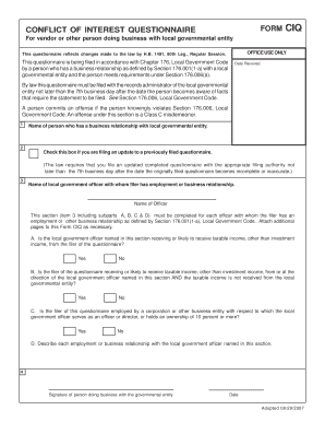 Conflict of Interest Questionnaire Form CIQ