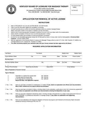 Kentucky Massage Therapy License Renewal Application