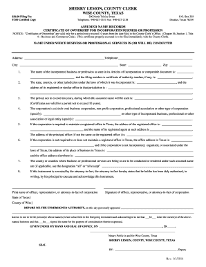 Texas Assumed Name Certificate for Incorporated Business