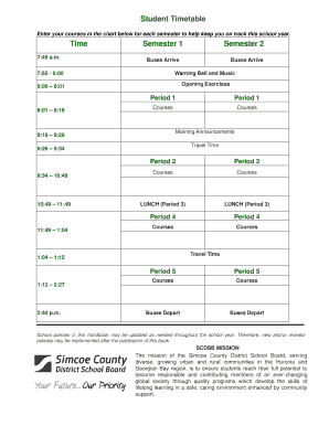 Student Timetable Template