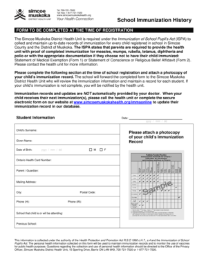 School Immunization History Form