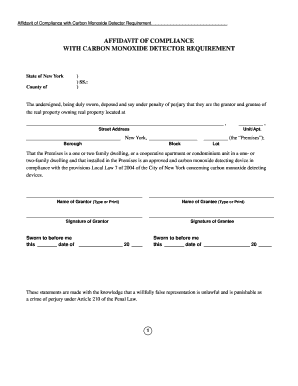 Affidavit of Compliance with Carbon Monoxide Detector Requirement