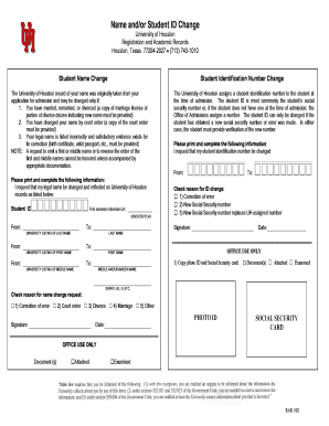 University of Houston Name or Student ID Change Form