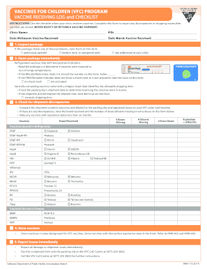 Vaccine Receiving Log and Checklist