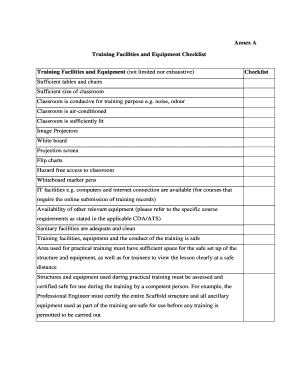 Training Facilities and Equipment Checklist
