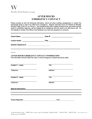 After Hours Emergency Contact Form