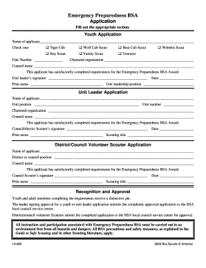 Emergency Preparedness BSA Award Application