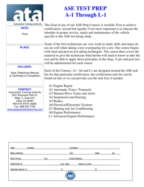 ASE Test Prep Course Registration
