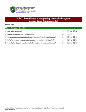 Vacant Land Supplemental Form