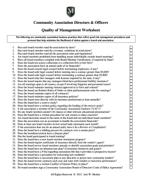 Community Association Directors & Officers Quality of Management Checklist