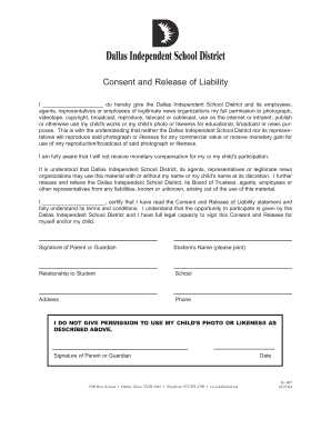 Consent and Release of Liability for Dallas Independent School District