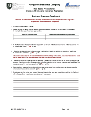 Business Brokerage Supplement for Errors and Omissions Insurance