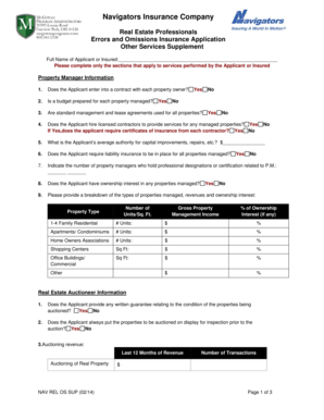 Real Estate Professionals Errors and Omissions Insurance Application