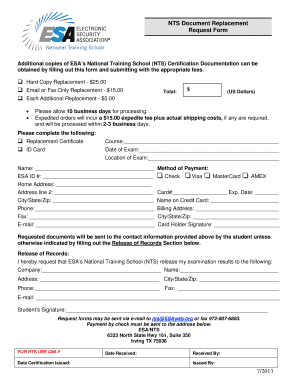 NTS Document Replacement Request Form