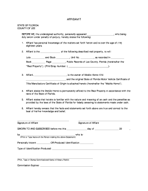 Florida Affidavit of Real Property and Mobile Home Ownership
