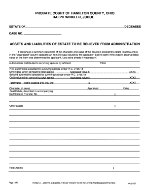 Ohio Estate Assets and Liabilities Form