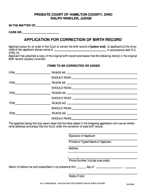 Application for Correction of Birth Record