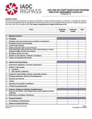 IADC HSE Rig Pass Orientation Assessment Checklist