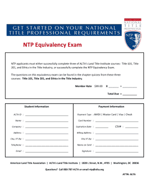 NTP Equivalency Exam Registration Form