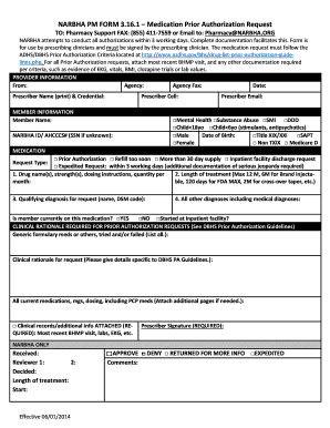 NARBHA Medication Prior Authorization Request