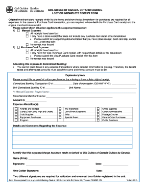 fillable online lost or incomplete receipt form girl