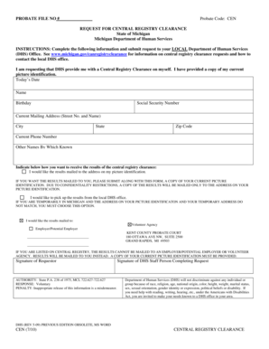 Michigan Central Registry Clearance Request