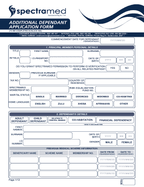 Spectramed Additional Dependant Application Form
