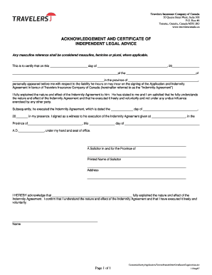 Acknowledgement and Certificate of Independent Legal Advice