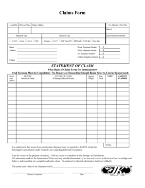 Shipping Damage Claim Form