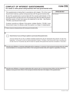 Conflict of Interest Questionnaire Form CIQ