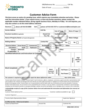 Customer Advice Form