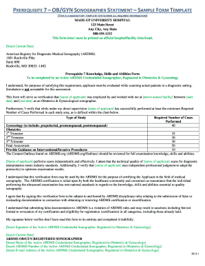 Fillable Online PREREQUISITE 7 OB/GYN SONOGRAPHER STATEMENT SAMPLE FORM ...