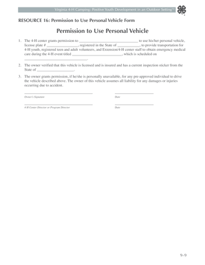 4-H Personal Vehicle Permission Form
