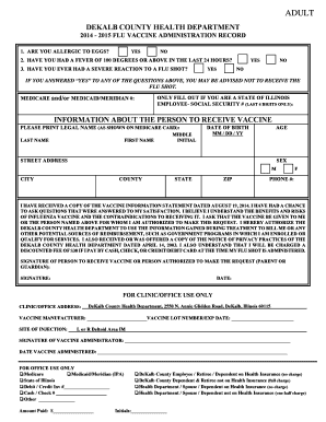 DeKalb County Flu Vaccine Administration Record
