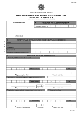 SAPS 540 Ammunition Authorization Application