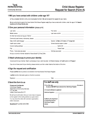 Nova Scotia Child Abuse Register Search Request