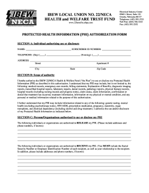 Protected Health Information Authorization Form