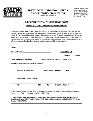 IBEW Local Union 22 Direct Deposit Authorization Form