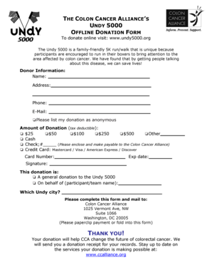Colon Cancer Alliance Undy 5000 Donation Form