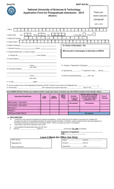 NUST Postgraduate Admission Application Form
