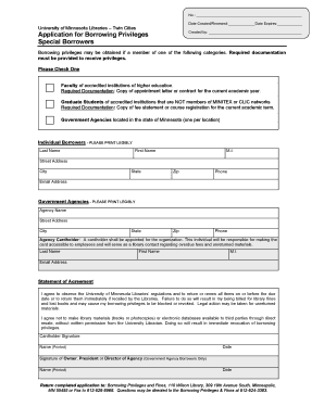 University of Minnesota Libraries Borrowing Privileges Application