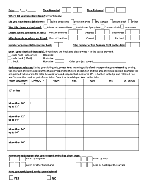 Florida Red Snapper Fishing Data Sheet