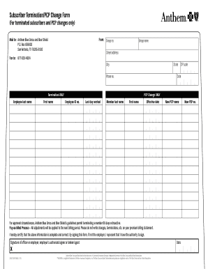Subscriber Termination/PCP Change Form